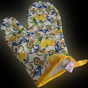 Rosella Home Yellow Blue White Green Lemon Drop Floral Oven Mitt NWOT